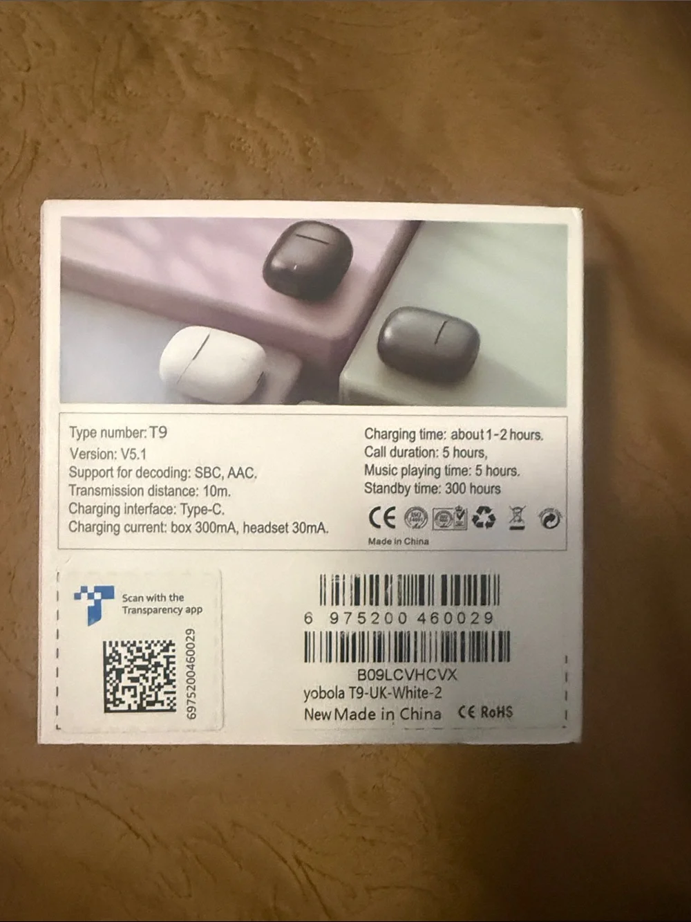 T9 Wireless Earbuds in White - Stereo Sound